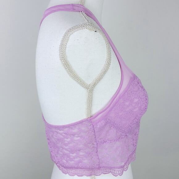 Intimately Free People SZ L Racer Back Lilac Lace Bralette - Picture 6 of 7